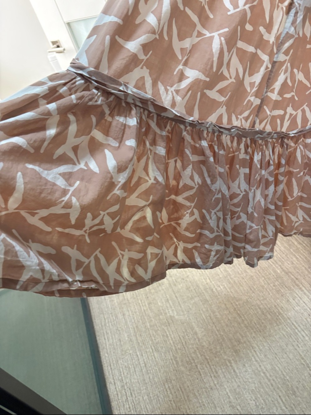 Beige Floral Midi Dress with Tie Sleeves - Picture 11 of 12
